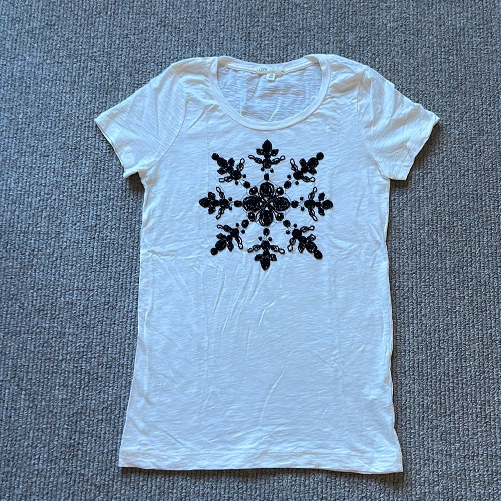 J Crew Beaded Snowflake T shirt S